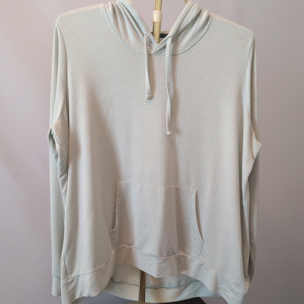 Weatherproof Garment Company Hoodie Women L Mint‎ Gingham Waffle Knit Pullover